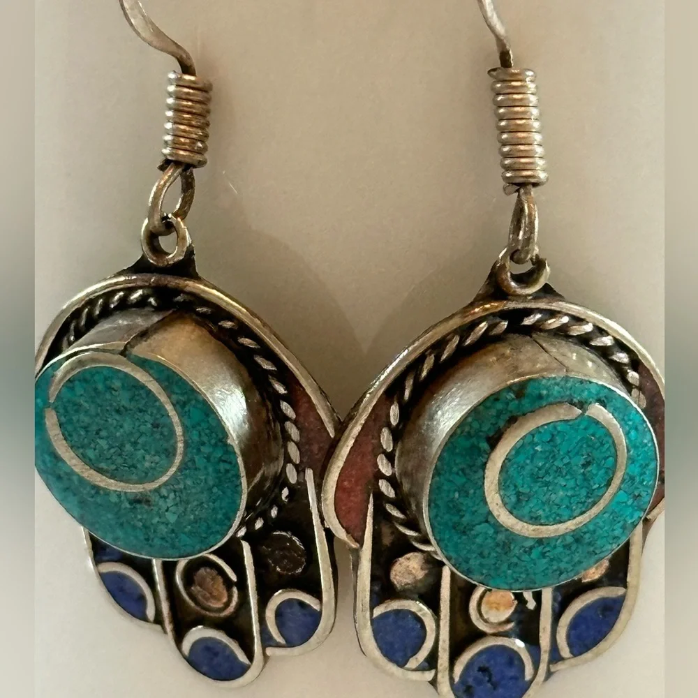 Beautiful Handcrafted “Hamsa” Design Earrings from the Atlas Mountains! - Picture 4 of 6